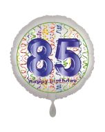 Luftballon aus Folie, Satin Luxe zum 85. Geburtstag, Rundballon weiß, 45 cm