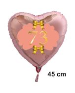 Herzluftballon aus Folie, Rosegold, zum 73. Geburtstag, Rosa-Gold