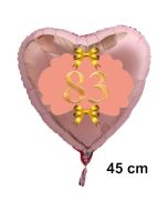 Herzluftballon aus Folie, Rosegold, zum 83. Geburtstag, Rosa-Gold