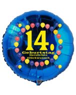 Luftballon aus Folie zum 14. Geburtstag, blauer Rundballon, Balloons, Herzlichen Glückwunsch, inklusive Ballongas