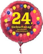 Luftballon aus Folie zum 24. Geburtstag, roter Rundballon, Balloons, Herzlichen Glückwunsch, inklusive Ballongas