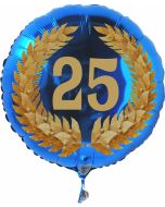 Luftballon aus Folie mit Ballongas, Zahl 25 im Lorbeerkranz, zum 25. Geburtstag, Jubiläum oder Jahrestag