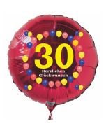 Luftballon aus Folie zum 30. Geburtstag, roter Rundballon, Zahl 30, Balloons, Herzlichen Glückwunsch, inklusive Ballongas