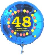Luftballon aus Folie zum 48. Geburtstag, blauer Rundballon, Zahl 48, Balloons, Herzlichen Glückwunsch, inklusive Ballongas
