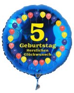 Luftballon aus Folie zum 5. Geburtstag, blauer Rundballon, Balloons, Herzlichen Glückwunsch, inklusive Ballongas