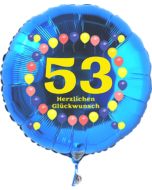 Luftballon aus Folie zum 53. Geburtstag, blauer Rundballon, Zahl 53, Balloons, Herzlichen Glückwunsch, inklusive Ballongas