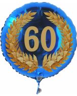 Luftballon aus Folie mit Ballongas, Zahl 60 im Lorbeerkranz, zum 60. Geburtstag, Jubiläum oder Jahrestag