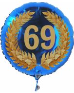 Luftballon aus Folie mit Ballongas, Zahl 69 im Lorbeerkranz, zum 69. Geburtstag, Jubiläum oder Jahrestag