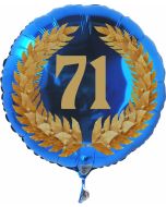 Luftballon aus Folie mit Ballongas, Zahl 71 im Lorbeerkranz, zum 71. Geburtstag, Jubiläum oder Jahrestag