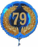 Luftballon aus Folie mit Ballongas, Zahl 79 im Lorbeerkranz, zum 79. Geburtstag, Jubiläum oder Jahrestag