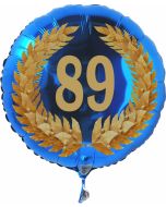 Luftballon aus Folie mit Ballongas, Zahl 89 im Lorbeerkranz, zum 89. Geburtstag, Jubiläum oder Jahrestag