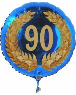 Luftballon aus Folie mit Ballongas, Zahl 90 im Lorbeerkranz, zum 90. Geburtstag, Jubiläum oder Jahrestag
