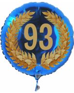 Luftballon aus Folie mit Ballongas, Zahl 93 im Lorbeerkranz, zum 93. Geburtstag, Jubiläum oder Jahrestag