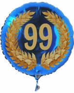 Luftballon aus Folie mit Ballongas, Zahl 99 im Lorbeerkranz, zum 99. Geburtstag, Jubiläum oder Jahrestag