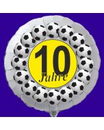 Luftballon aus Folie zum 10. Geburtstag, weisser Rundballon, Fußball, inklusive Ballongas