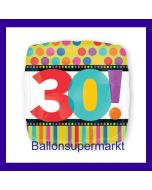 Luftballon aus Folie mit Helium, Dots and Stripes, zum 30. Geburtstag
