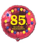 Luftballon aus Folie zum 85. Geburtstag, roter Rundballon, Balloons, Herzlichen Glückwunsch, inklusive Ballongas