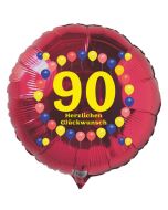 Luftballon aus Folie zum 90. Geburtstag, roter Folien-Rundballon, Balloons, Herzlichen Glückwunsch, inklusive Ballongas