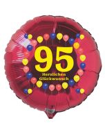 Luftballon aus Folie zum 95. Geburtstag, roter Rundballon, Balloons, Herzlichen Glückwunsch, inklusive Ballongas