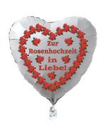 Weißer Herzluftballon aus Folie: Zur Rosenhochzeit in Liebe!