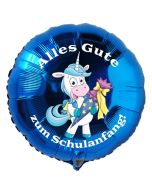 Alles Gute zum Schulanfang blauer Luftballon mit Einhorn aus Folie inklusive Ballongas Helium