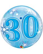 Luftballon Bubble zum 30. Geburtstag, Blau ohne Helium/Ballongas