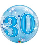 Luftballon Bubble zum 30. Geburtstag, Blau ohne Helium/Ballongas