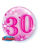 Luftballon Bubble zum 30. Geburtstag, Pink ohne Helium/Ballongas