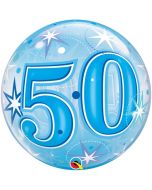 Luftballon Bubble zum 50. Geburtstag, Blau ohne Helium/Ballongas