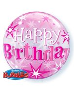 Luftballon aus PVC , Bubble Happy Birthday Pink , inklusive Helium