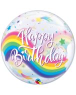Luftballon aus PVC , Bubble Happy Birthday Regenbogen Einhörner inklusive Helium