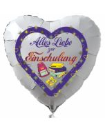 Alles Liebe zur Einschulung. Weißer Luftballon in Herzform für Jungen