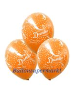 Danke Motiv-Luftballons, 3 Stueck, Orange