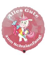 Alles Gute zum Schulanfang rosa Luftballon mit Einhorn aus Folie inklusive Ballongas Helium