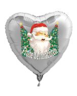 Weihnachtsmann mit Weihnachtsbäumen Luftballon, Herzballon silber zu Nikolaus und Weihnachten