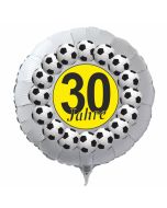 Luftballon aus Folie zum 30. Geburtstag, weisser Rundballon, Fußball, schwarz-gelb, inklusive Ballongas