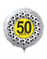 Luftballon aus Folie zum 50. Geburtstag, weisser Rundballon, Fußball, schwarz-gelb, inklusive Ballongas