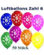 Luftballons Zahl 6 zum 6. Geburtstag, 30cm, bunt