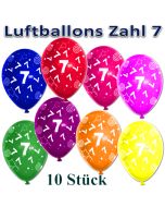 Luftballons Zahl 7 zum 7. Geburtstag, 10 Stück, bunt