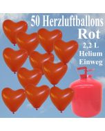 Luftballons-Helium-Einweg-Set 50-Herzluftballons-Rot-2,2-Liter-Einweg-Helium