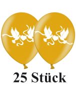 Luftballons 30 cm, Metallic, Gold mit Hochzeitstauben in Weiß, 25 Stück