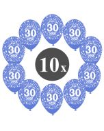 Luftballons mit der Zahl 30, 10 Stück, Kristall, Blau, 12", 28-30 cm