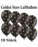 Luftballons zu Silvester und Neujahr, Golden Stars, schwarz, 10 Stück