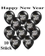 Luftballons zu Silvester und Neujahr, Happy New Year, schwarz, 10 Stück