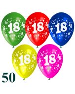 50 Luftballons mit der Zahl 18 zum 18. Geburtstag, Latexballons Rund