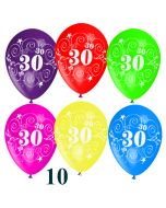 Luftballons Zahl 30 zum 30. Geburtstag, 10 Stück