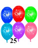 Luftballons Zahl 60 zum 60. Geburtstag, 25 Stück