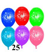 Luftballons Zahl 60 zum 60. Geburtstag, 25 Stück