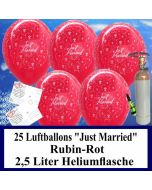 Luftballons zur Hochzeit steigen lassen, 25 Luftballons Just Married, rubinrot, mit der 2,5 Liter Ballongas-Heliumflasche