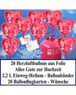 Luftballons zur Hochzeit steigen lassen, rote Herzluftballons aus Folie, Alles Gute zur Hochzeit, Helium-Einweg Set mit Ballonflugkarten